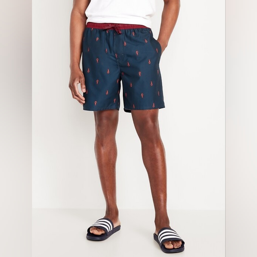 Bass Est 1874 Men Blue Red Lobster Print Cargo Mesh Lined Board Shorts  Size Med